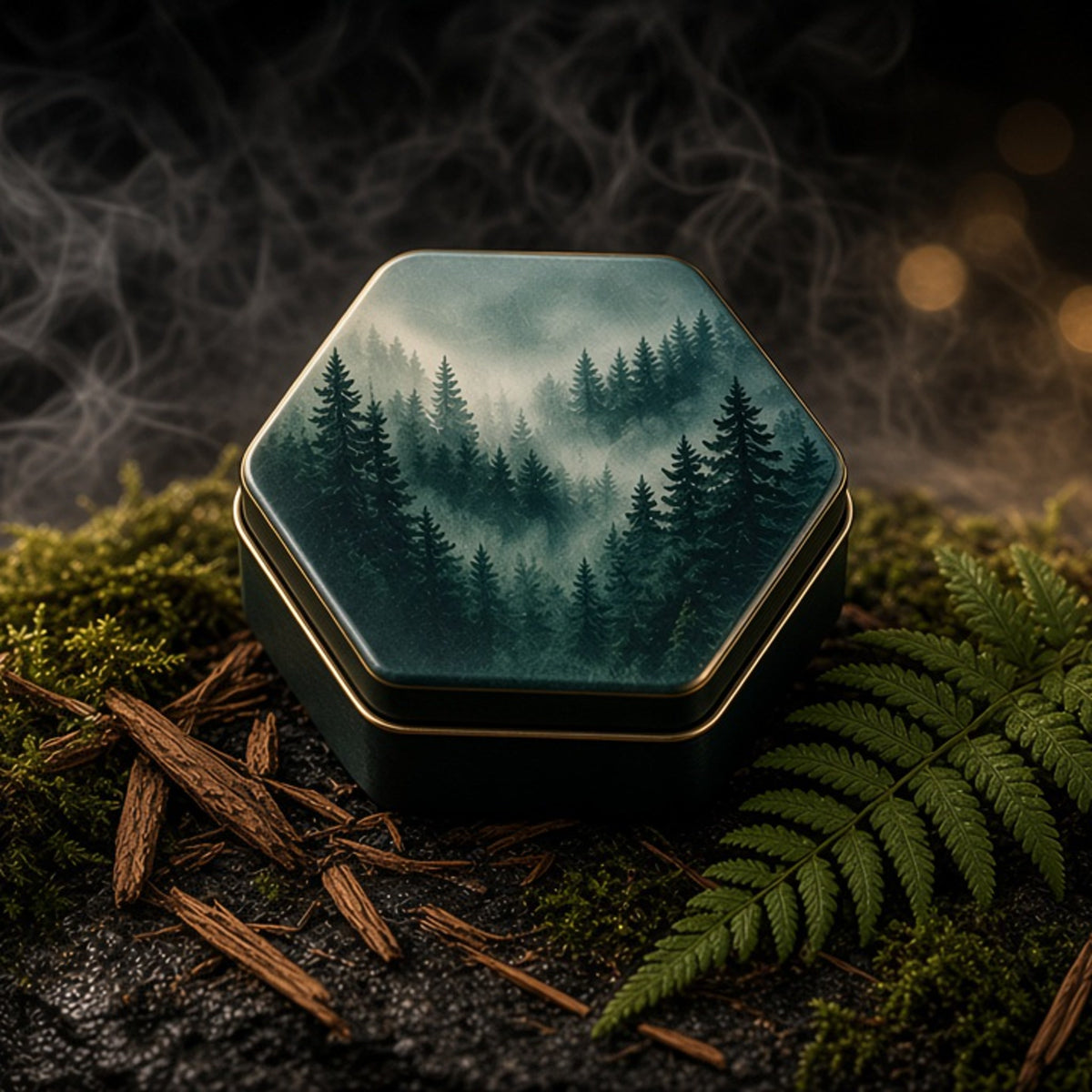 The Cold Earth solid cologne tin with forest art